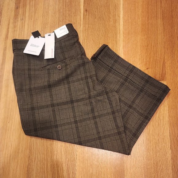 Express Editor Brown Plaid Cropped Cuffed Capri Pants NWT- Size 12 - Picture 2 of 4